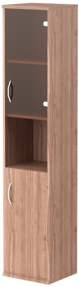 Шкаф колонка с малой глухой и стеклянной дверьми СУ-1.4(R) Ясень Шимо 406*365*1975 в Полевском 